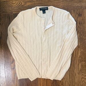Ralph Lauren Collection Classics 100% Cashmere Cable Knit Cardigan Size L Cream